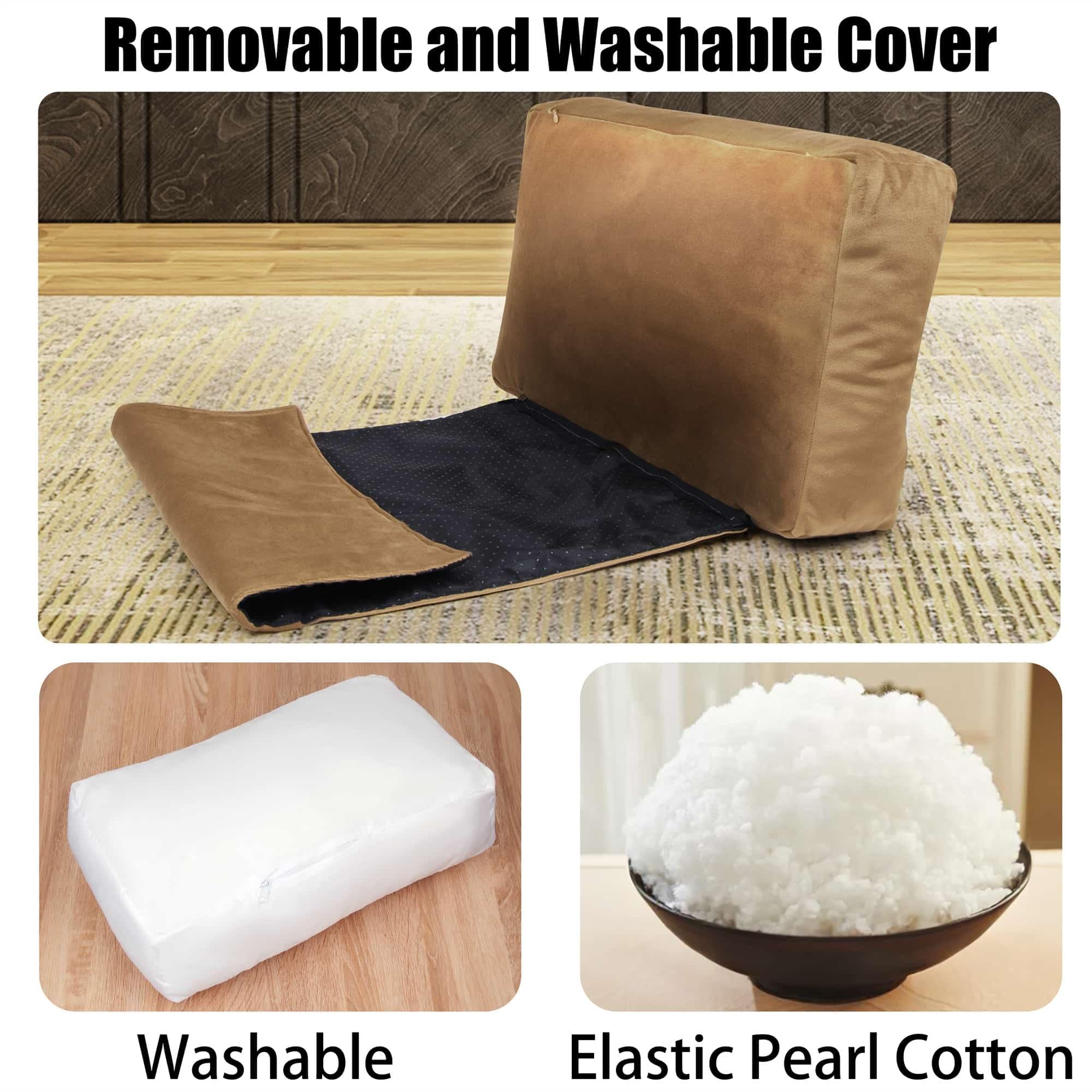 Brown recliner headrest pillow — made with skin-safe materials and filled with elastic pearl cotton for soft yet supportive comfort; features a removable and washable cover for easy cleaning, plus a detachable flap for adjustable positioning and an extra pocket for storing essentials; ideal for recliners, beds, couches, and car seats; breathable, hypoallergenic, and gentle on all skin types